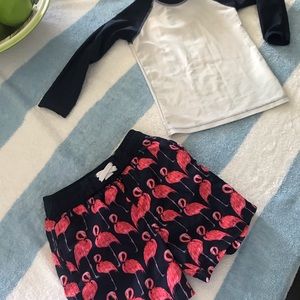 Boys swim set, lined trunks and matching rash guard.